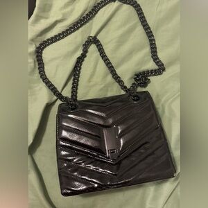 Aldo Glossy Black Chevron Crossbody Bag